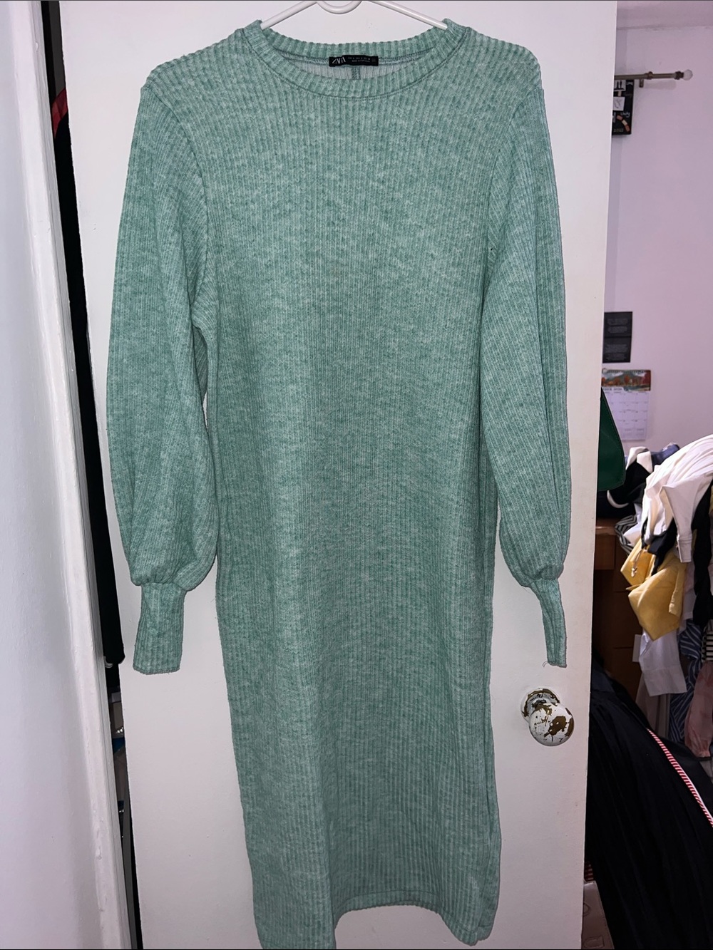 Zara Seafoam Ribbed Midi Knit Dress